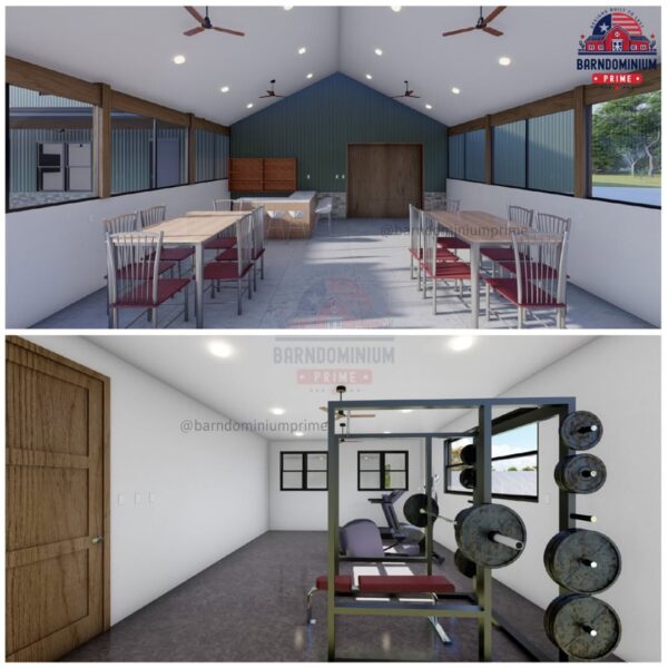 barndominium sunroom and gym